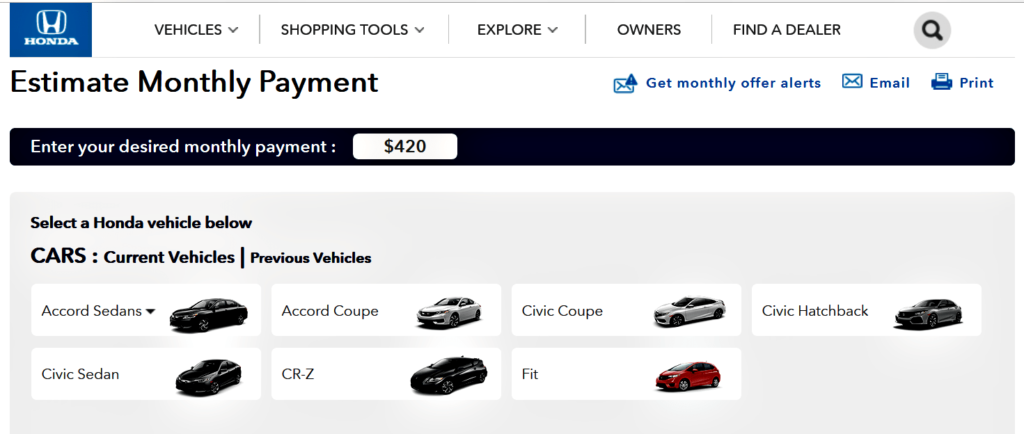 Addendum To Ways To Reduce Debt With A Plan - Estimated Payment for Honda